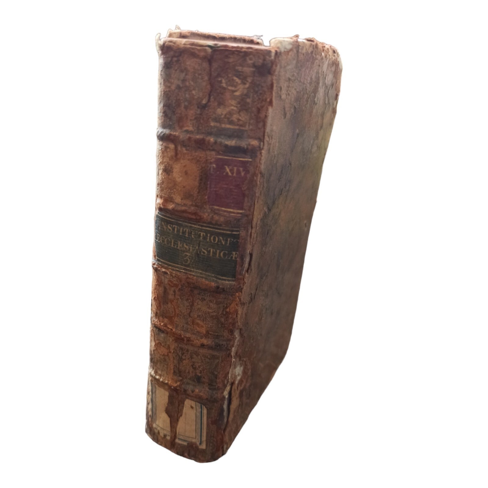 Livre ancien 1762 Institutiones Ecclesiasticae Tome III reliure cuir usée