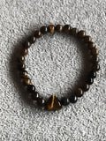 Bracelet perles œil de tigre pierre naturelle cœur marron élastique