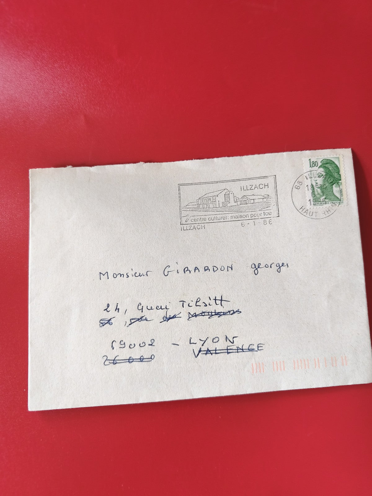 Enveloppe philatélie oblitérée Illzach avec timbre Marianne vert 1,80F