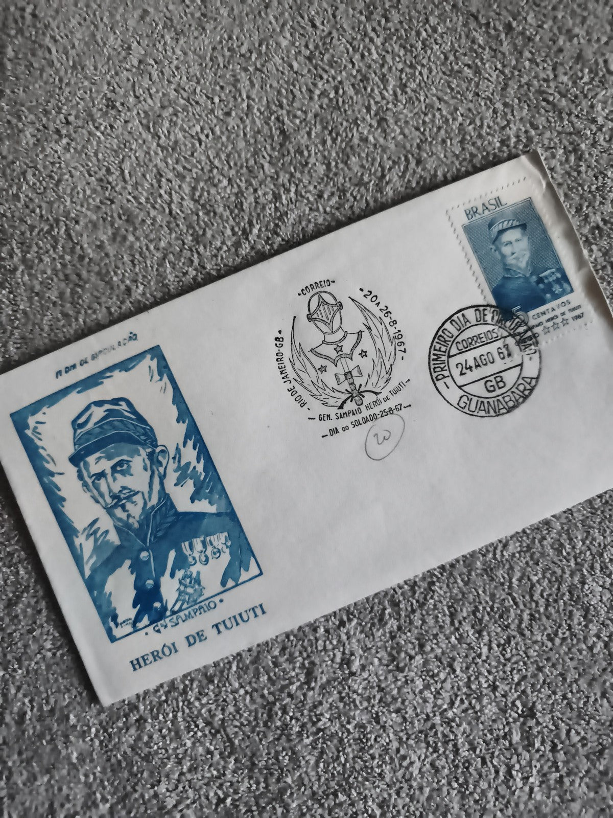 Lettre premier jour Brésil 1967 Héros de Tuiuti Sampaio timbre illustré