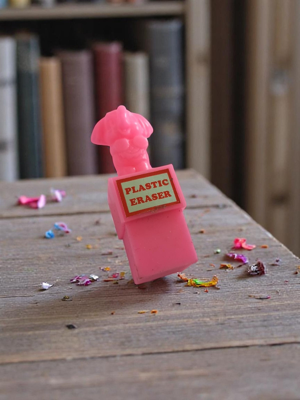 Gomme figurative vintage rose années 60, plastique, PLASTIC ERASER, déco rétro