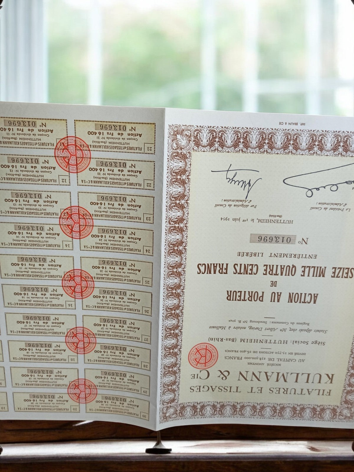 Ancien titre au porteur Kullmann action années 20 boursier vintage décor