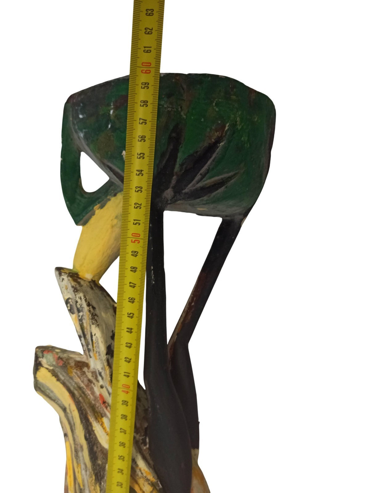 Statue héron ancien en bois peint décor rétro vintage sculpture animalière