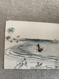 CPA illustrée débarquement de Parrain scène exotique dessin original