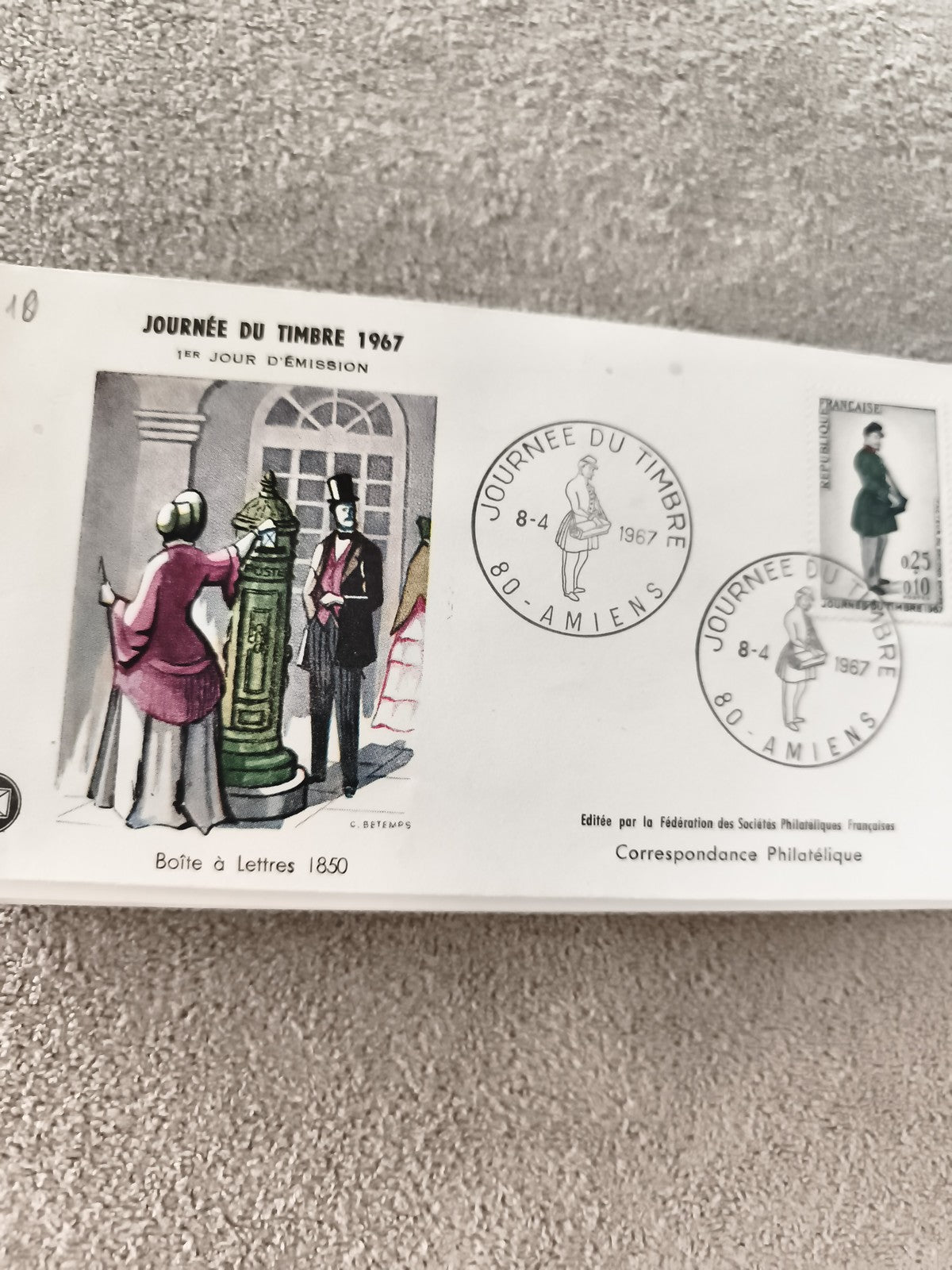 Enveloppe 1er jour Journée du Timbre 1967 Amiens philatélie ancienne FDC
