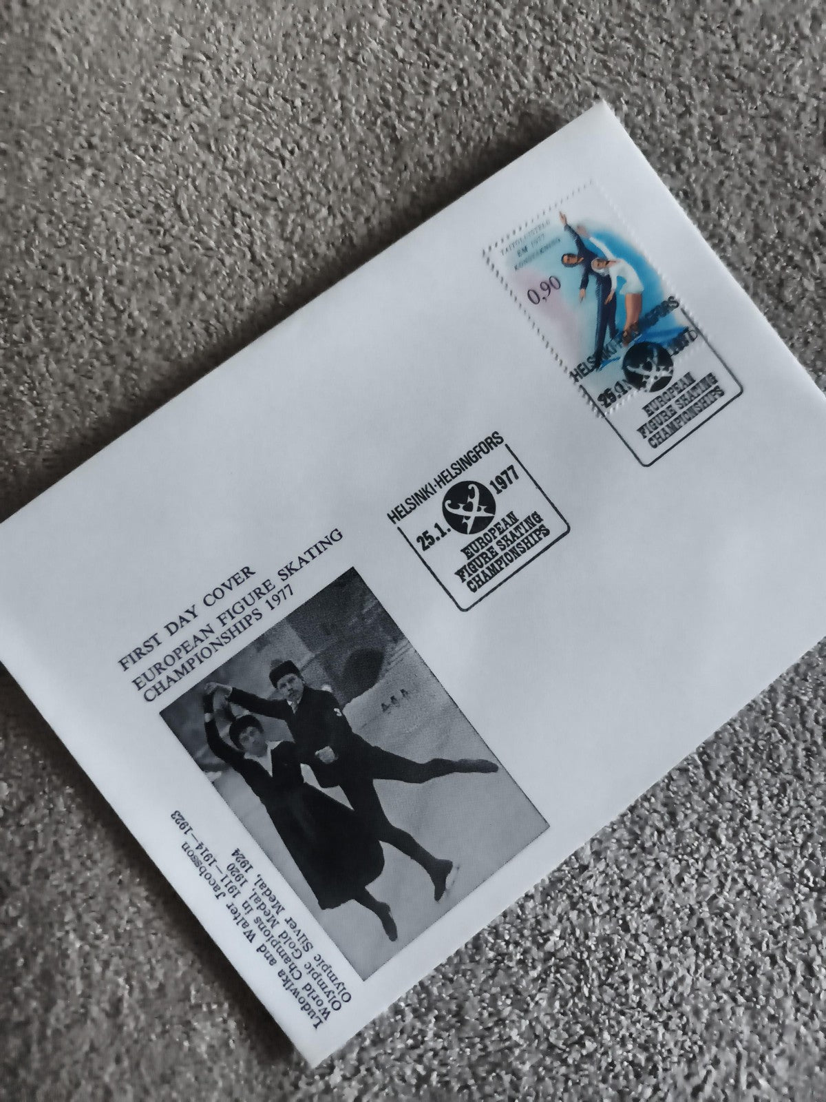 Lettre premier jour patinage Helsinki 1977 FDC timbre 0,90 Finlande philatélie