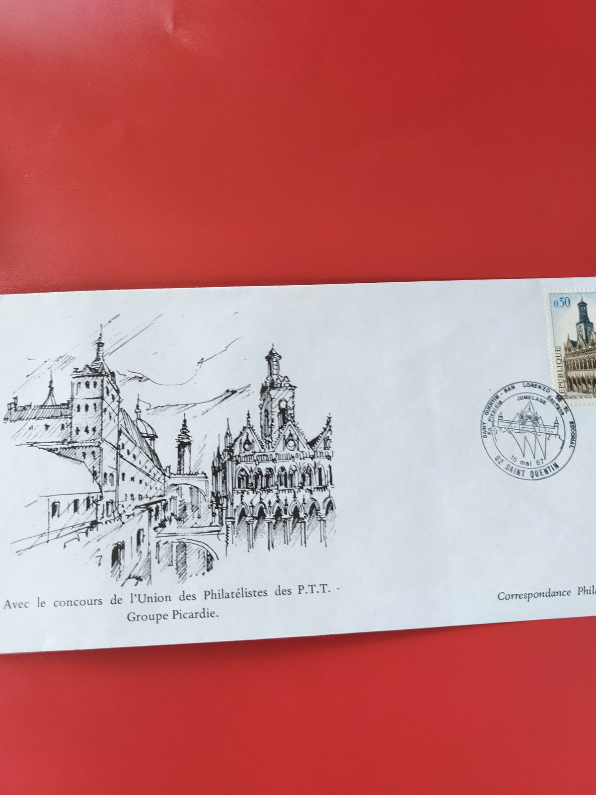 Enveloppe philatélie PTT Groupe Picardie illustration cathédrale cachet 1987
