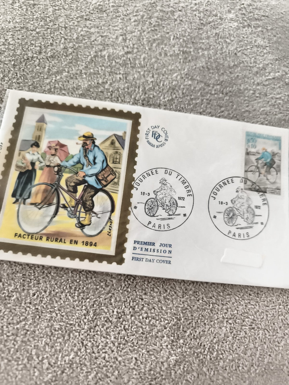 Lettre FDC Journée du Timbre 1972 Facteur rural vélo Paris ancien philatélie