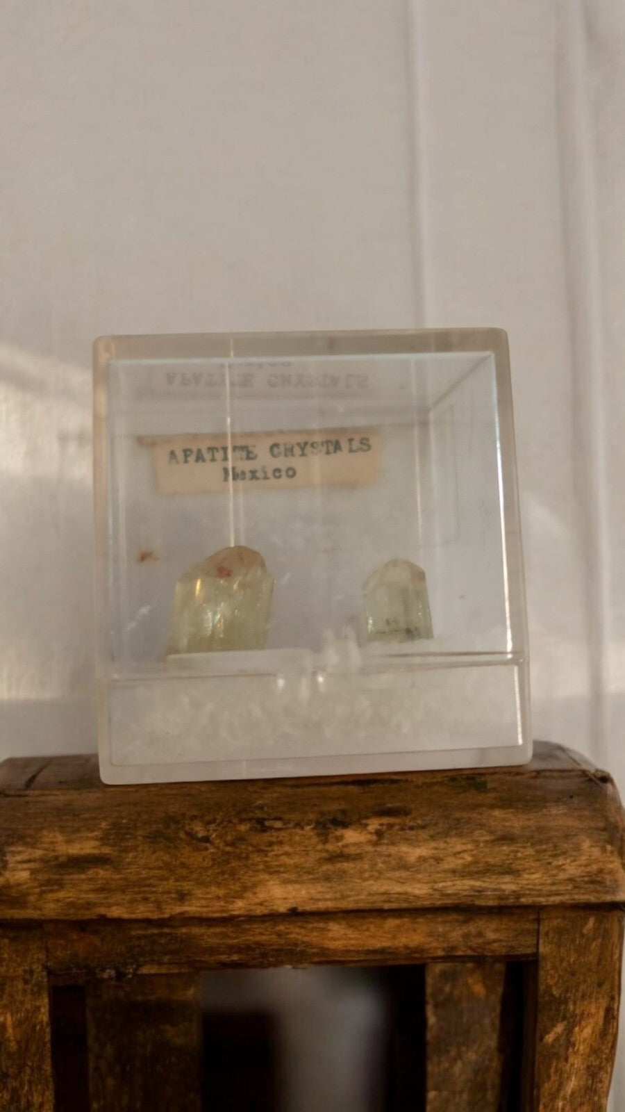 Apatite cristaux Mexique en boîte vitrine minéraux pierre naturelle