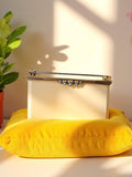 Sac minaudière vintage crème métal doré perles, pochette rigide rétro années 60