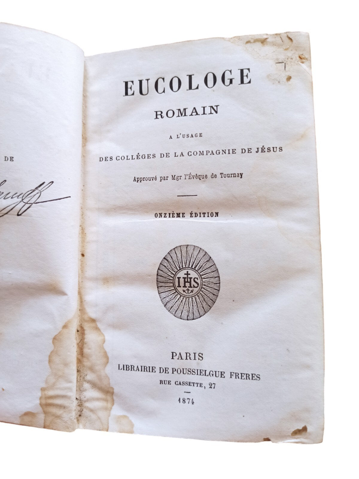 Livre liturgique Eucologe romain Collèges Compagnie de Jésus 1874 Paris