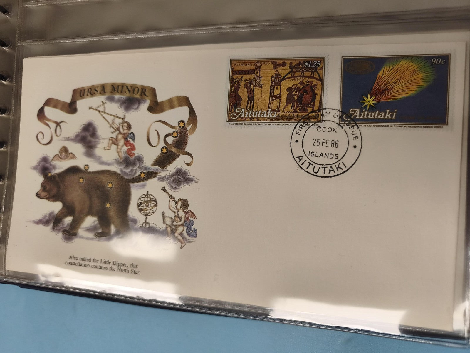 Enveloppe premier jour FDC Aitutaki Ursa Minor timbres 1986 astronomie