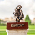 Statuette Saint Antoine Padova métal argenté socle bois vintage Italy 5 cm