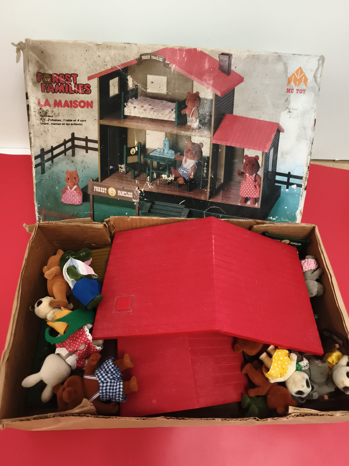 Maison de jeu Forest Families vintage MC Toy + animaux articulés ours lapin
