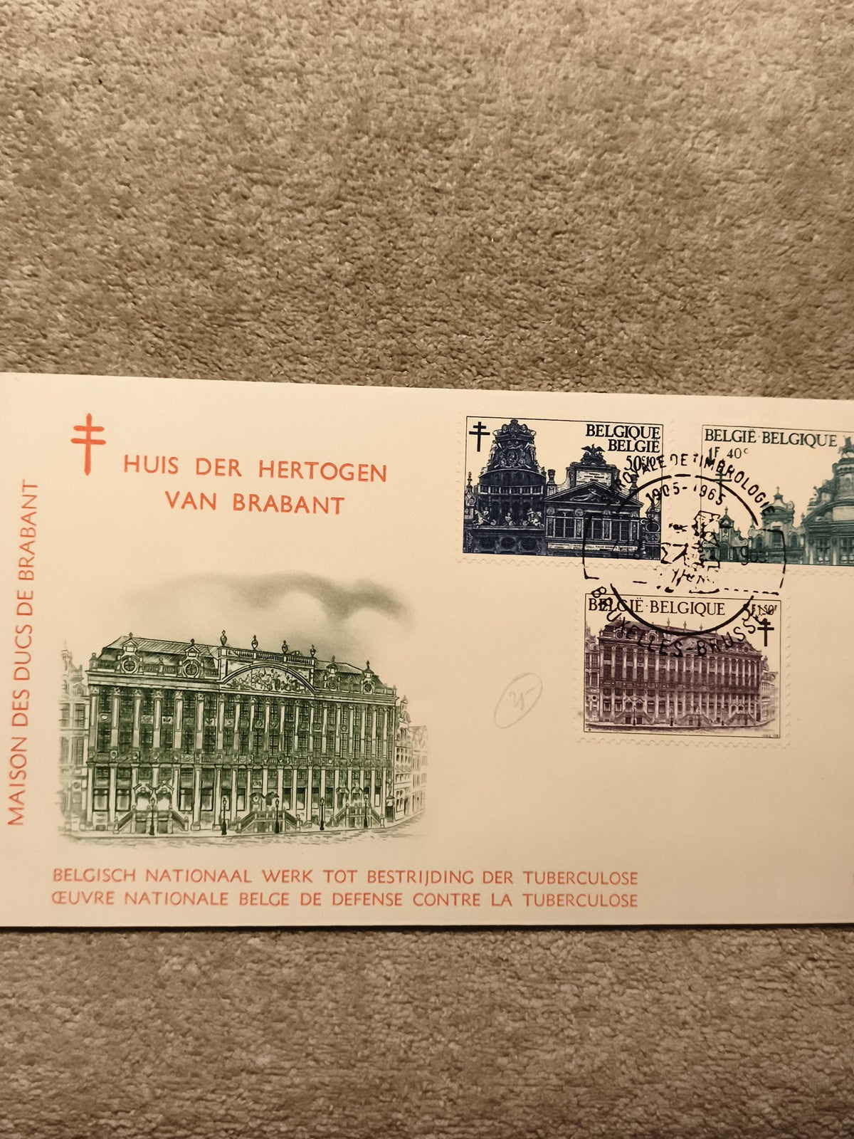 Lettre Premier Jour Belgique Maison des Ducs Brabant Timbres 1965 Philatélie