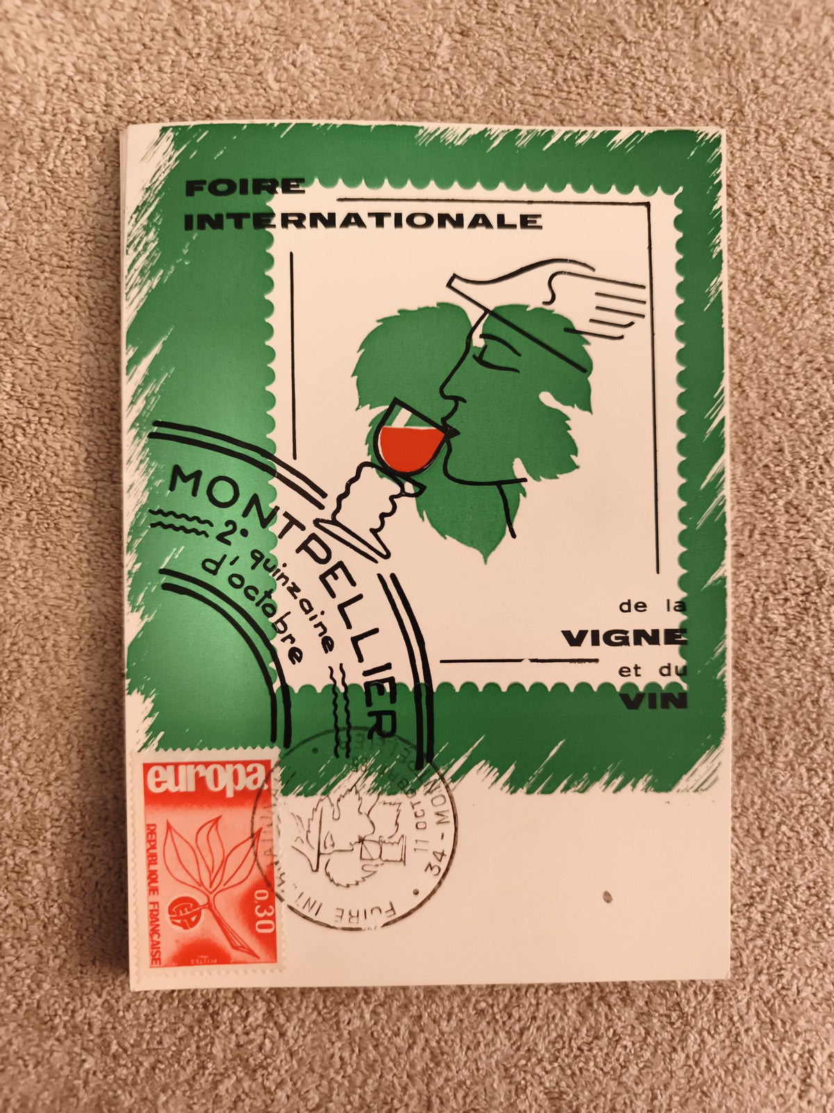 Carte philatélique Foire Internationale Montpellier vignoble vin timbre Europa