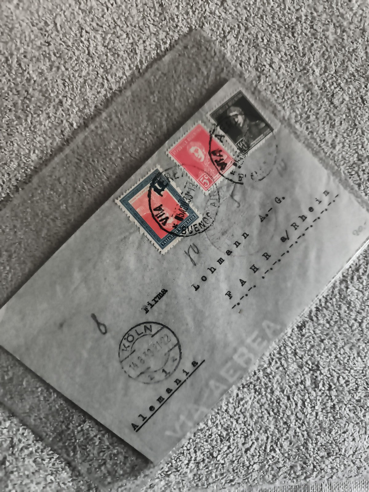 Lettre affranchie timbres Allemagne oblitérés Köln philatélie courrier postal (R
