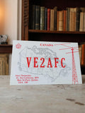 Carte QSL radio amateur vintage Canada VE2AFC, motif carte, Québec