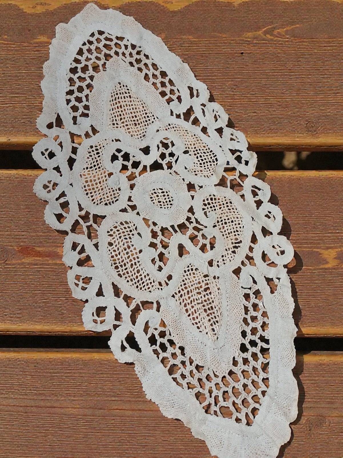 Rare set vintage linge de table brodé dentelle crochet XIXe ancien collection
