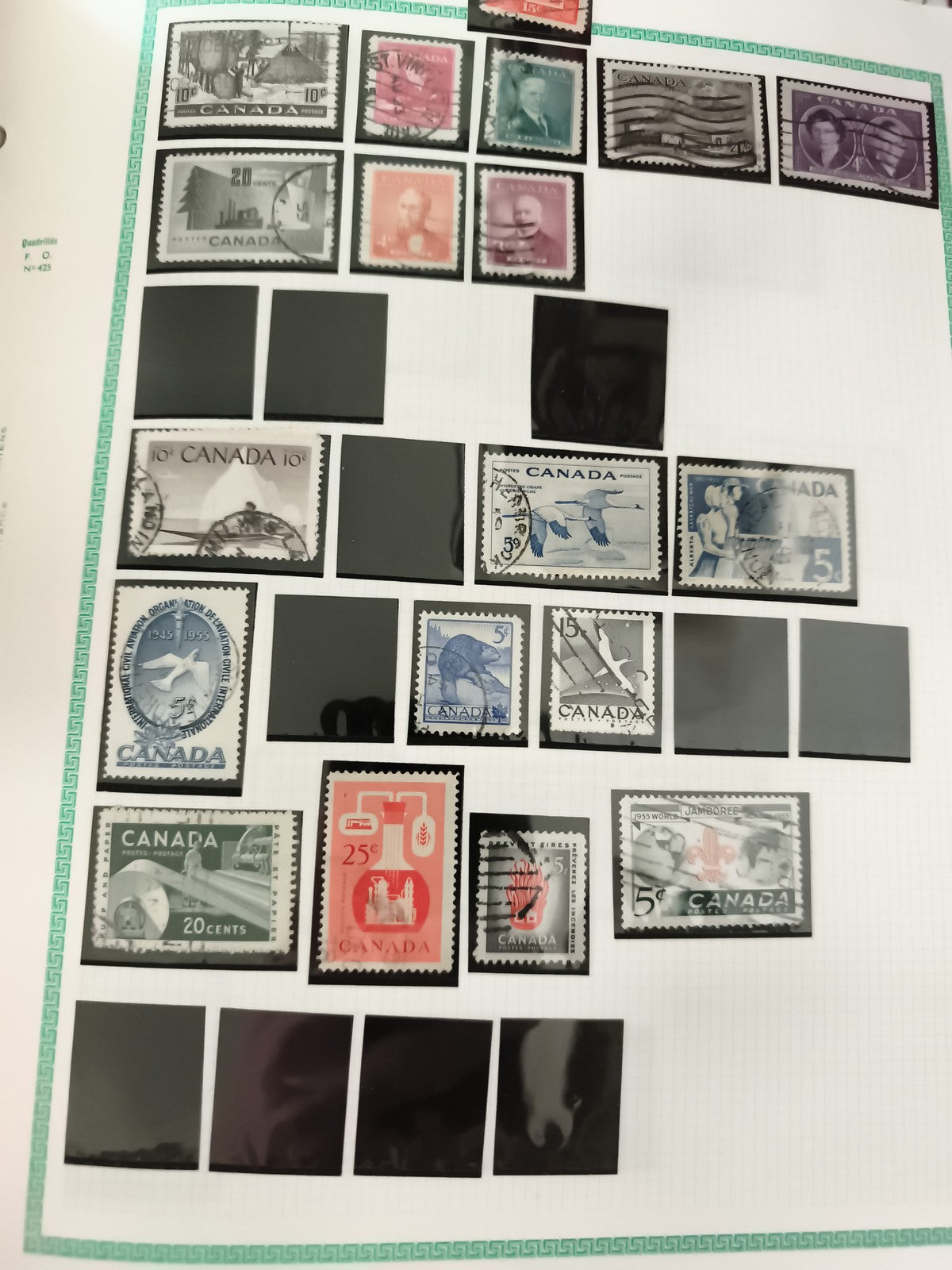 Timbres Canada oblitérés lot x15 philatélie thématique poste ancienne