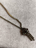 Collier ancien pendentif strass vert doré, vintage rétro bijou fantaisie