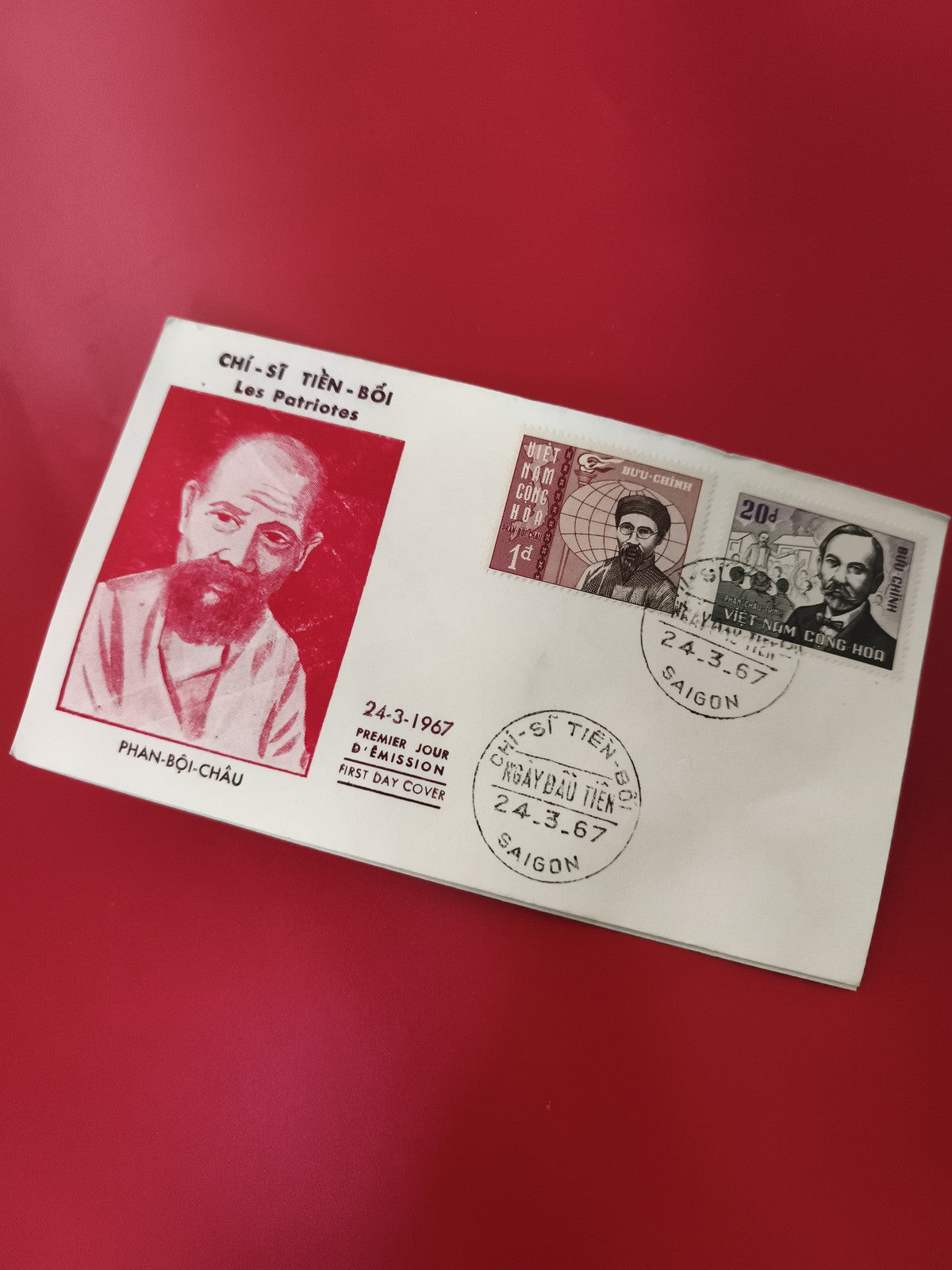 Enveloppe FDC 1967 Vietnam Phan Boi Chau timbre patriotes oblitérée Saigon