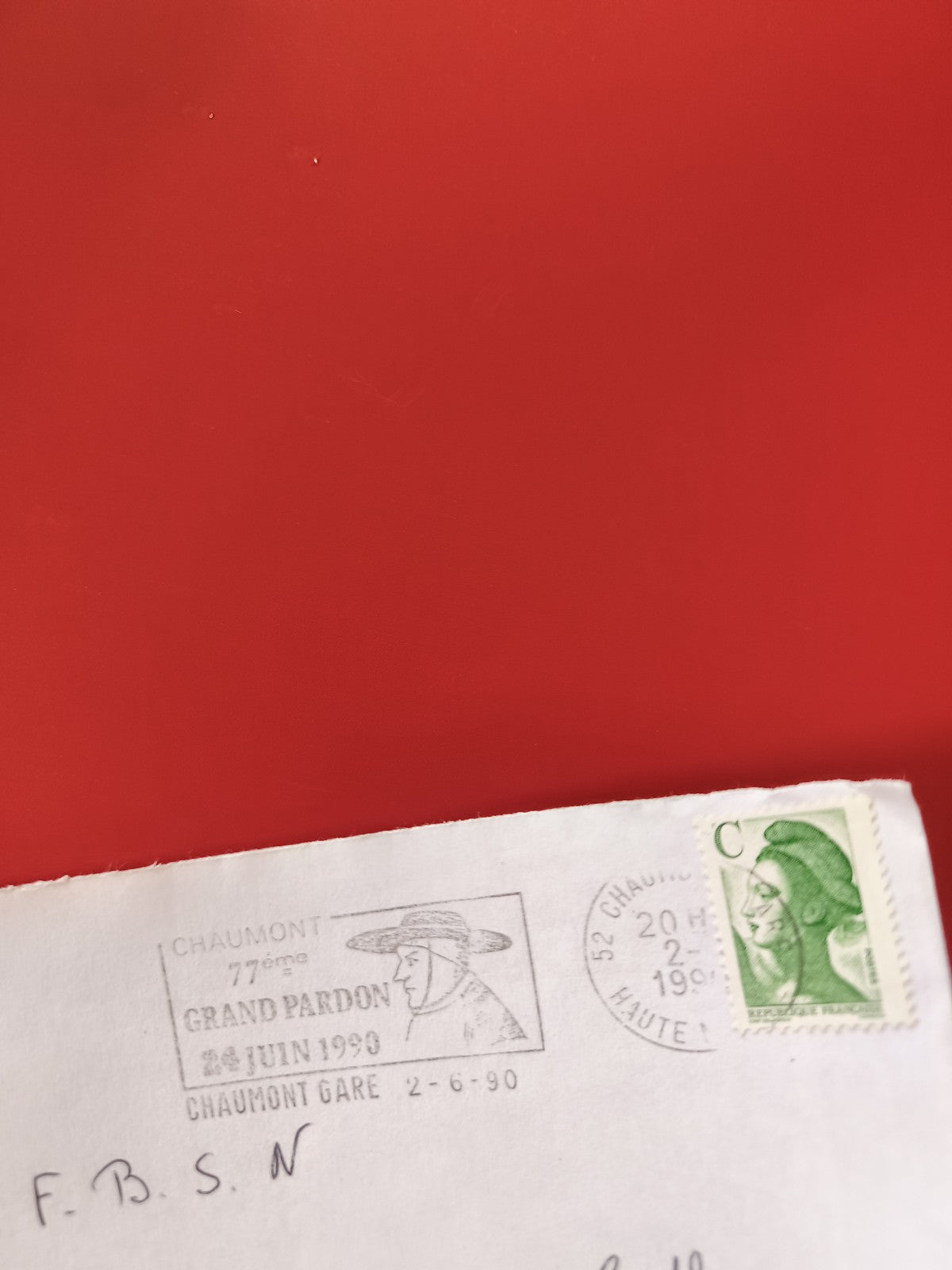 Enveloppe philatélie oblitérée Chaumont 1990 timbre Marianne vert
