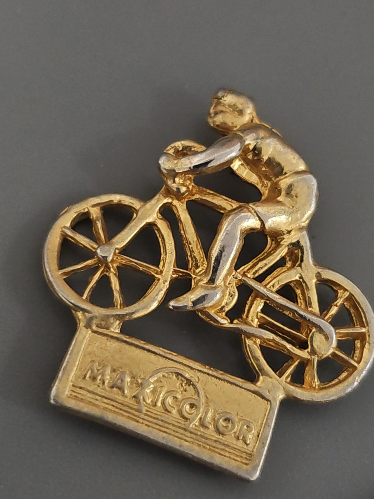Vintage cycling pin, retro bike, collectible sports badge, 80s