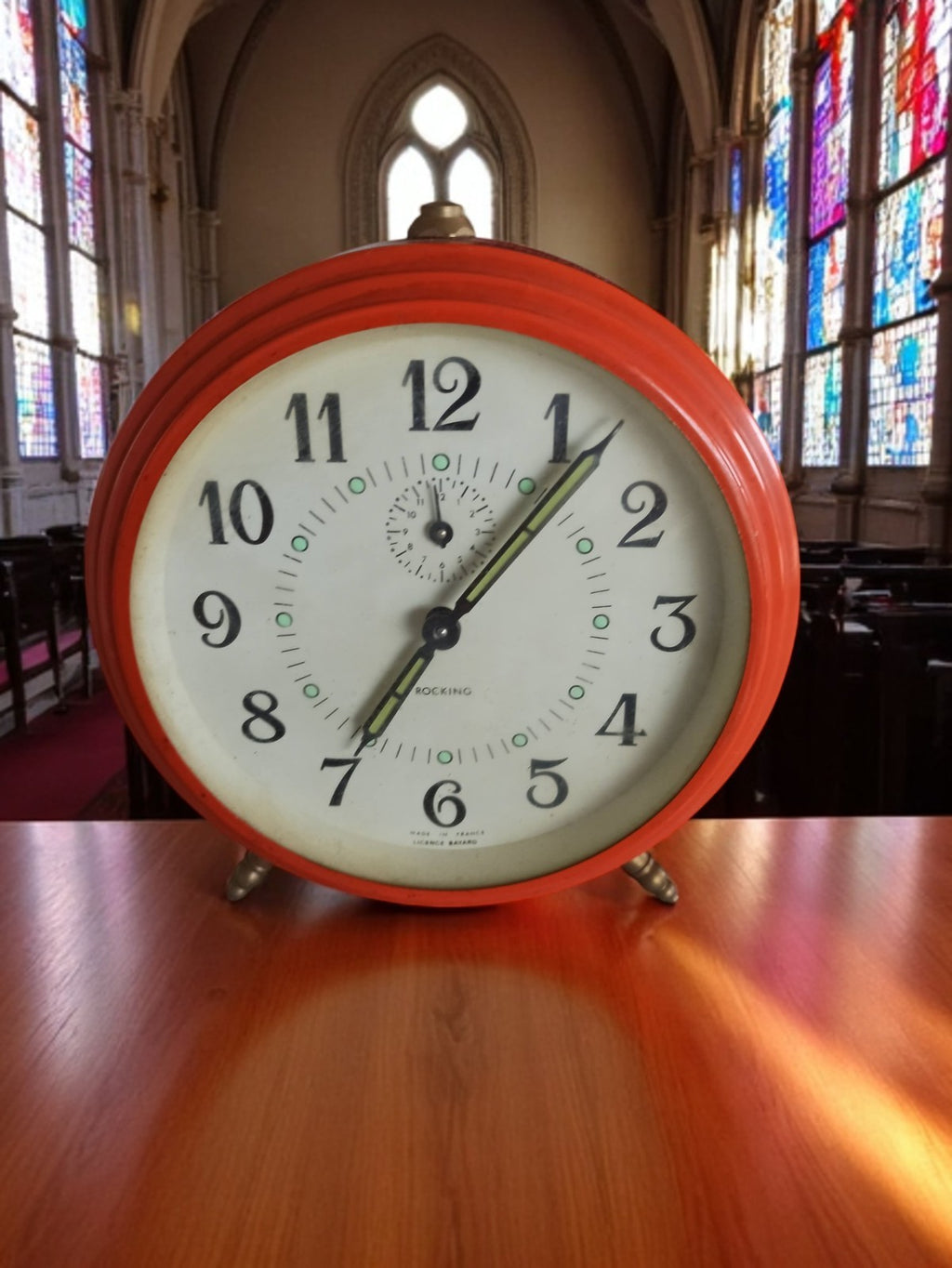 Réveil vintage Bayard France orange, horloge ancienne, mécanique, années 60