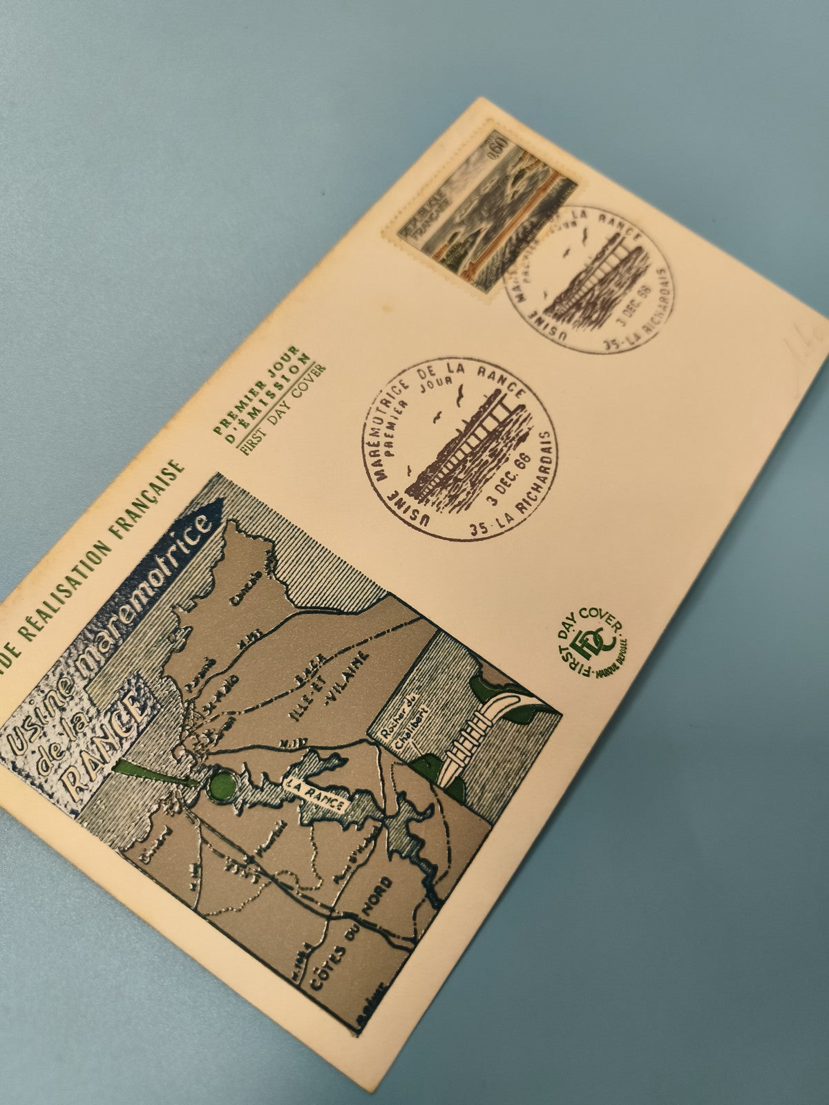 Enveloppe FDC premier jour Usine marémotrice de la Rance avec timbre illustré