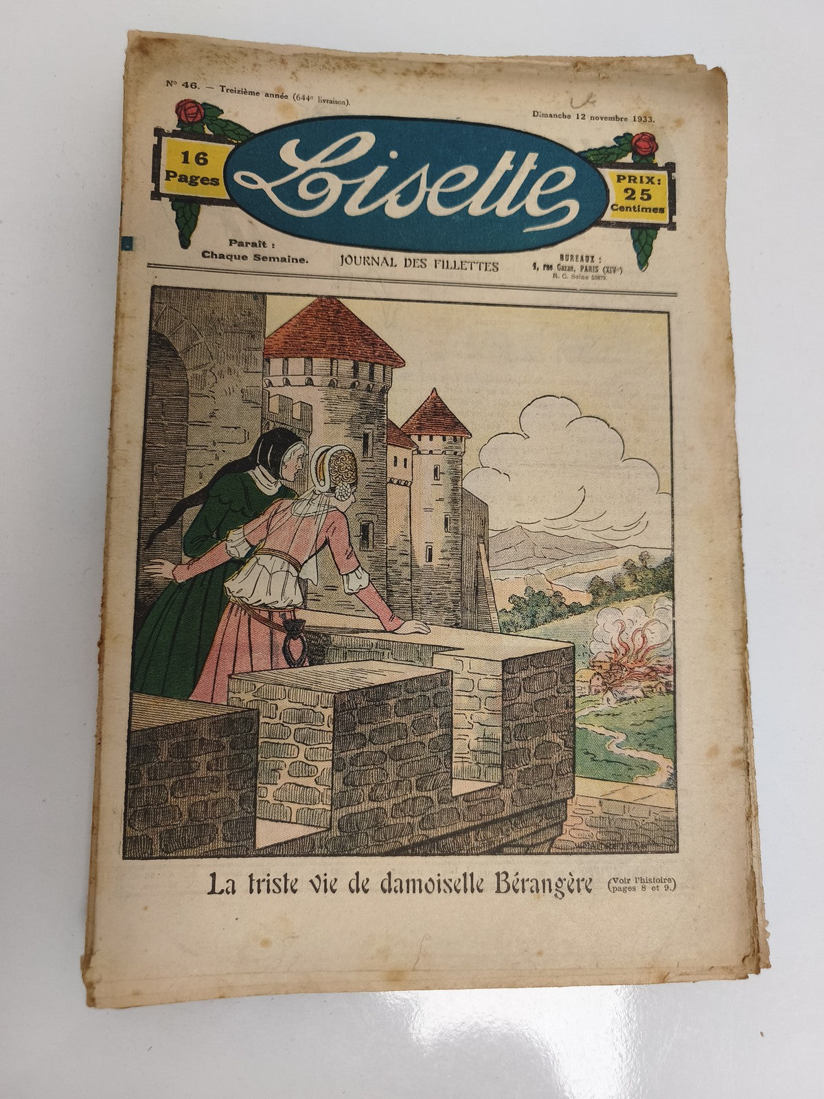 Ancien journal Lisette 1933, couverture illustrée, magazine fillette vintage
