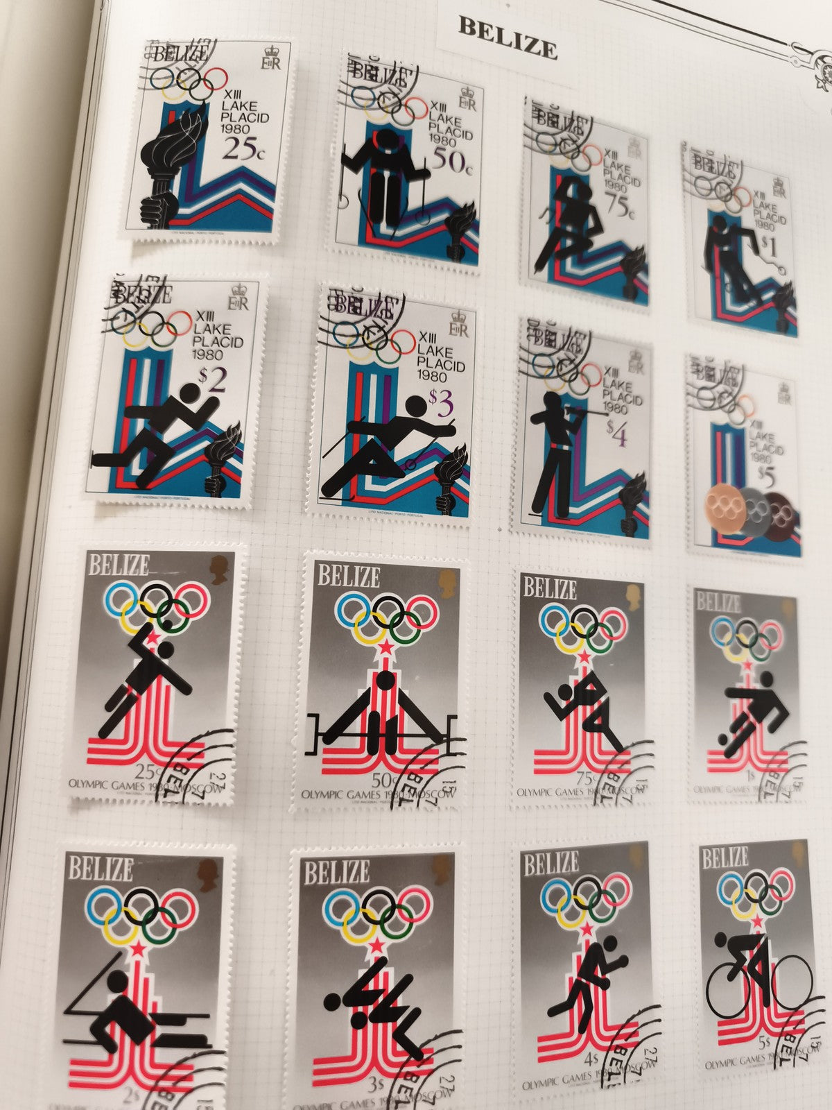 Timbres anciens BELIZE Jeux Olympiques 1980 Lake Placid Moscou oblitérés