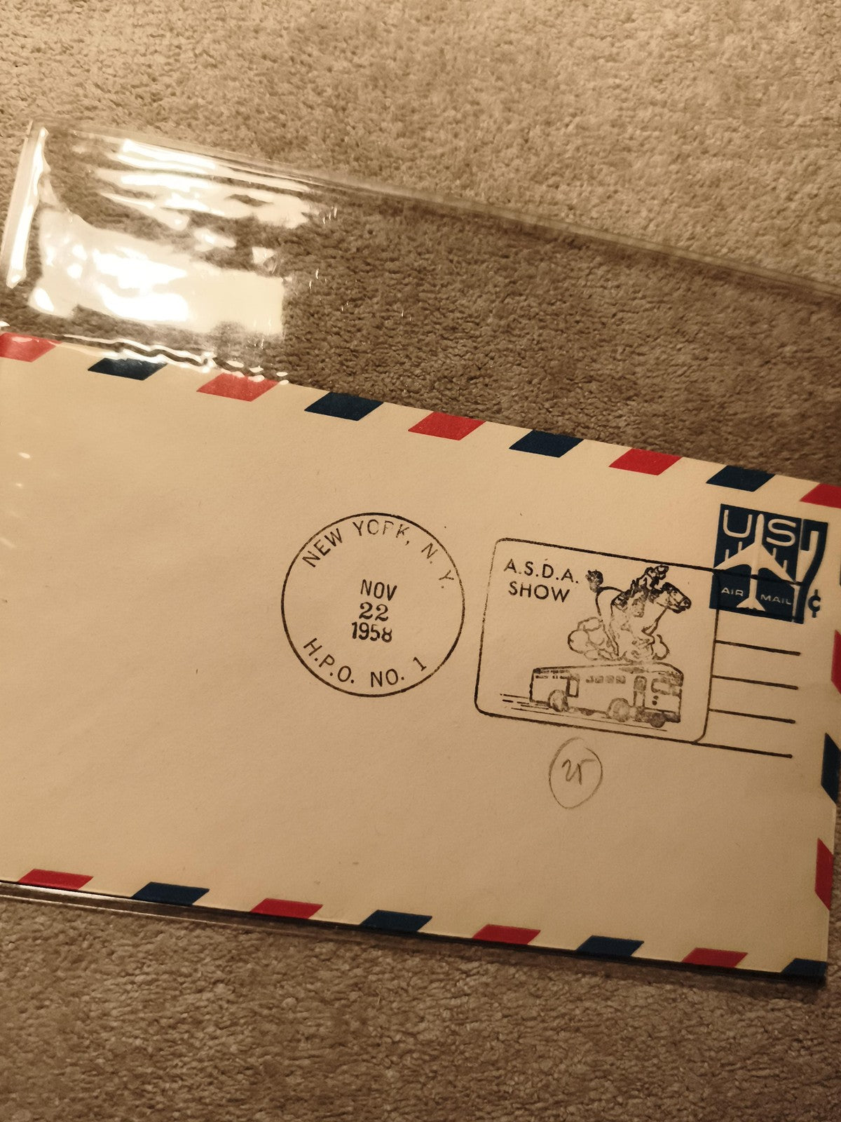 Lettre premier jour 1958 Airmail USA cachet HPO ASDA Show philatélie (Ref 12)