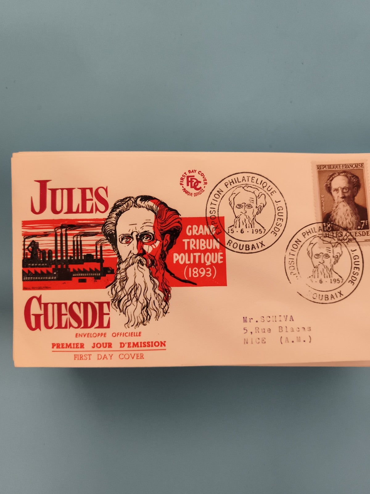 Lettre premier jour Jules Guesde 1957 FDC enveloppe philatélie France