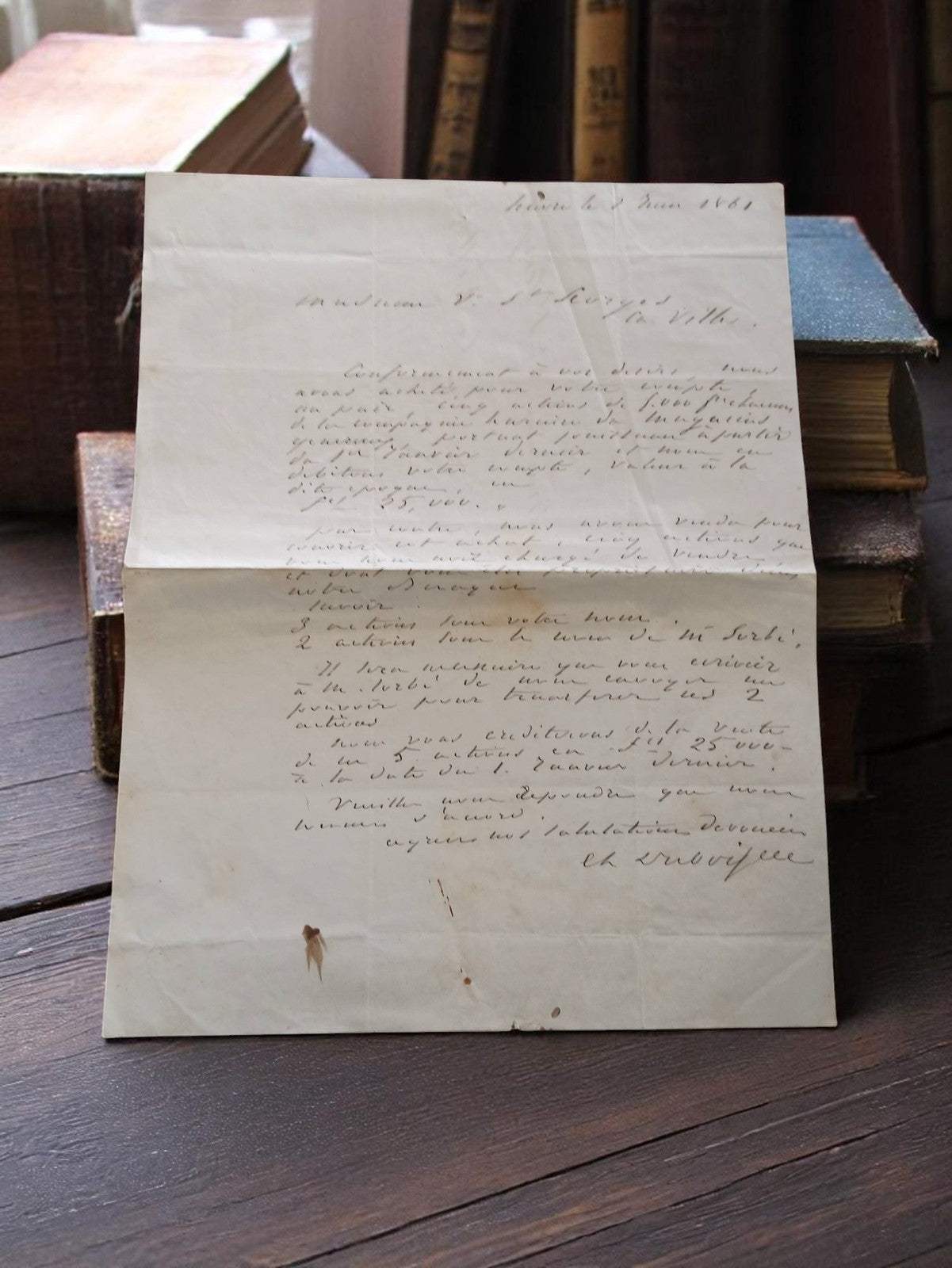 Lettre manuscrite Rouen 1861 correspondance commerciale envoi publications
