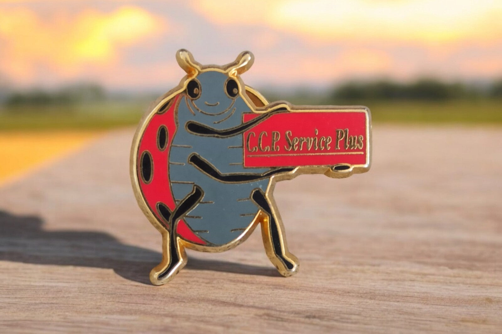 Pin's vintage coccinelle CCP Service Plus émail, badge rare années 80