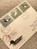 Lettre FDC Pologne oiseaux timbres 1975 affranchis canard Warszawa philatélie