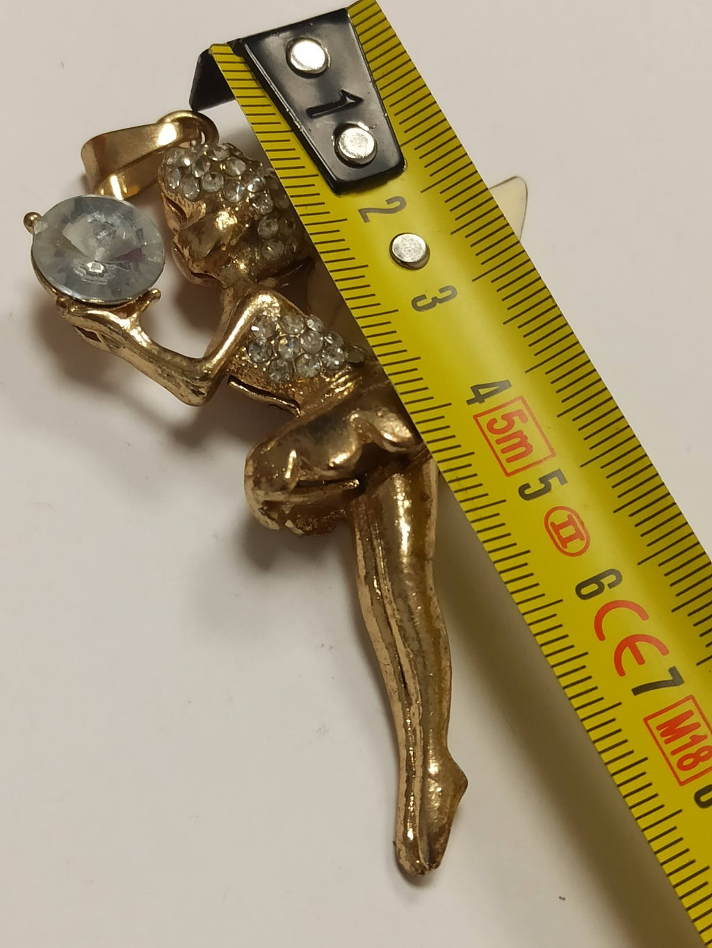 Broche ancienne fée dorée rétro, strass scintillants, bijou vintage collection