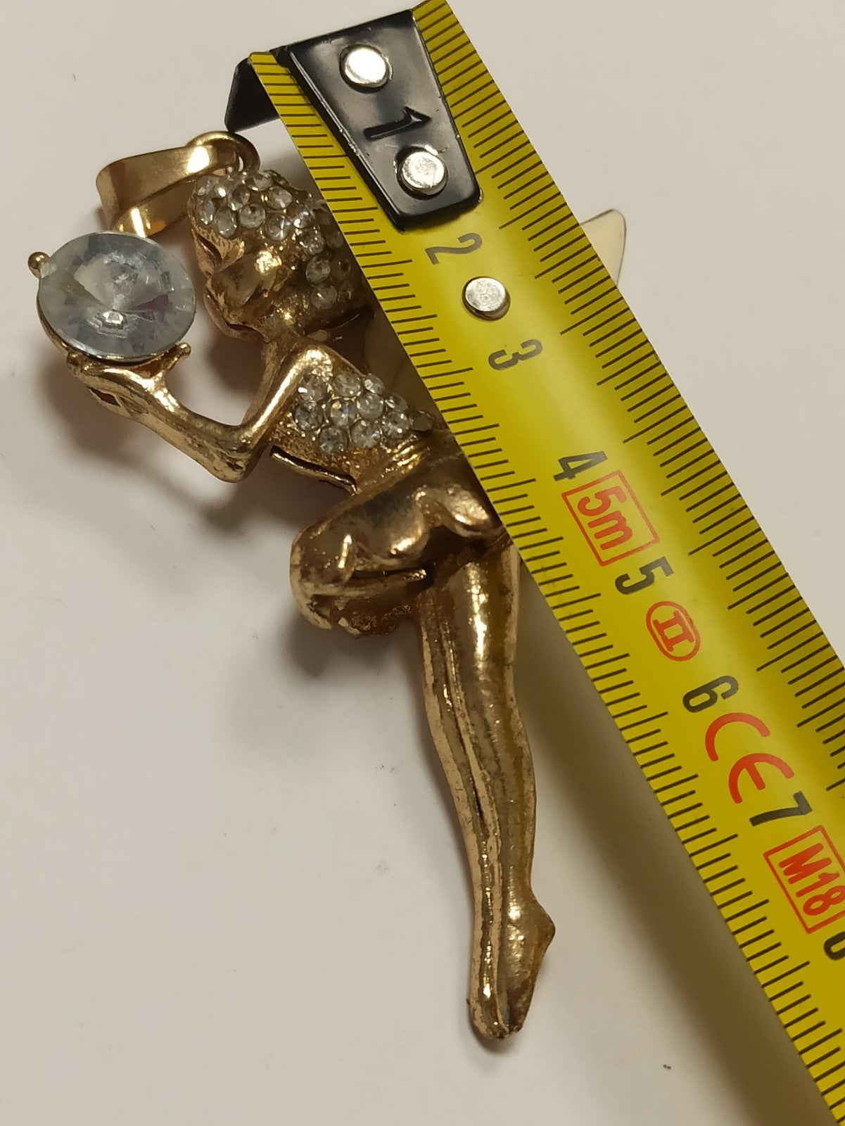 Broche ancienne fée dorée rétro, strass scintillants, bijou vintage collection