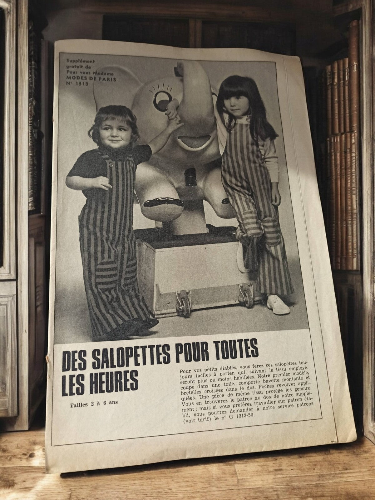 Patron vintage salopette enfant Modes de Paris 1313, années 60, motif rayé rétro