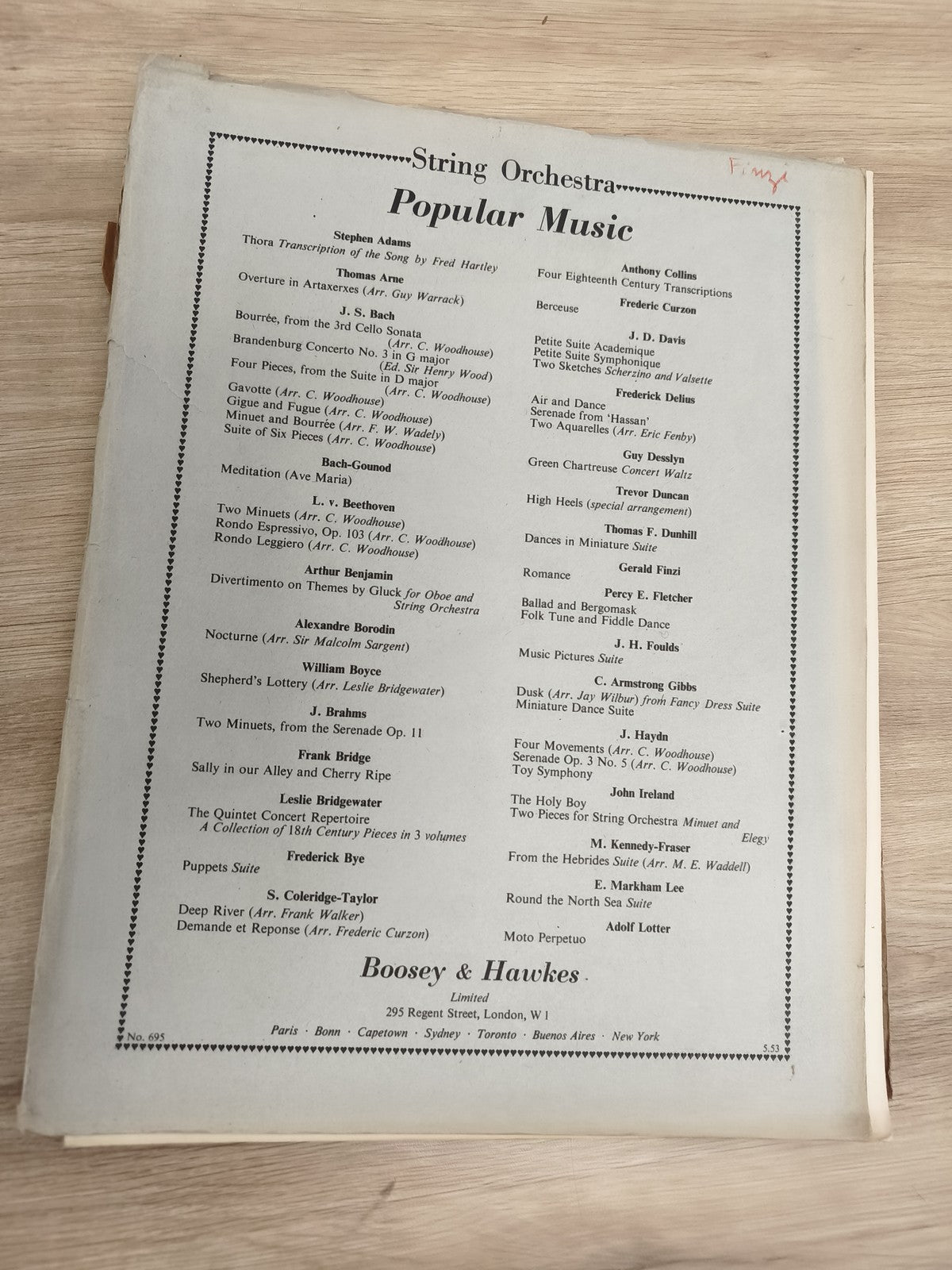 Ancien livre partitions violon piano Popular Music Boosey Hawkes vintage