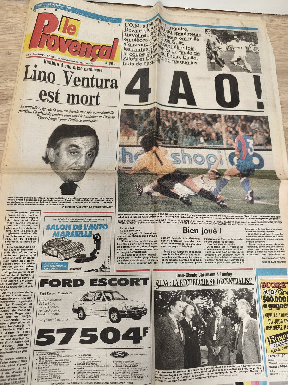 Ancien journal Le Provençal OM Marseille 1987 victoire 4-0 football vintage