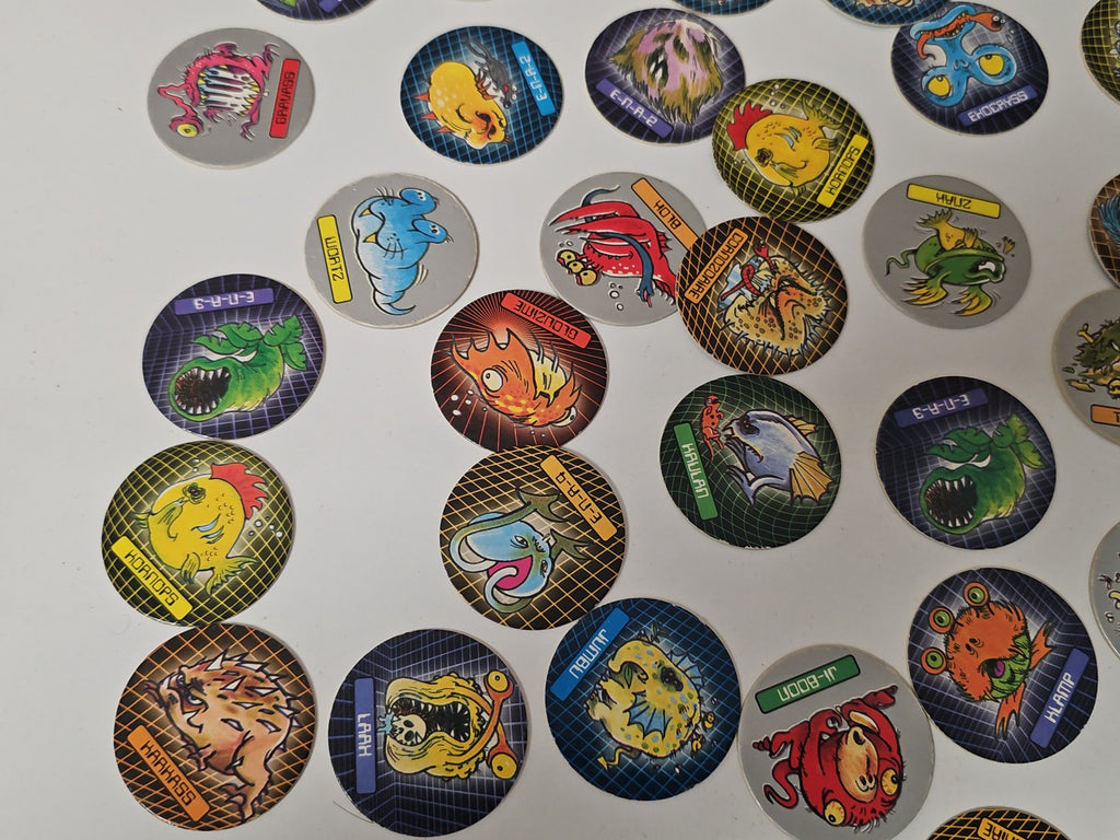 Gros lot de pogs Space Monsters originaux jeu d'enfance divertissant occasion