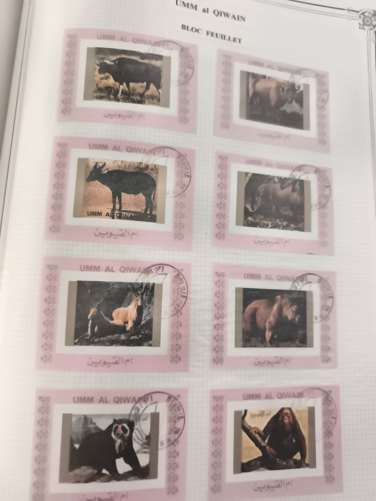Bloc feuillet timbres Umm al Qiwain animaux oblitérés philatélie thématique