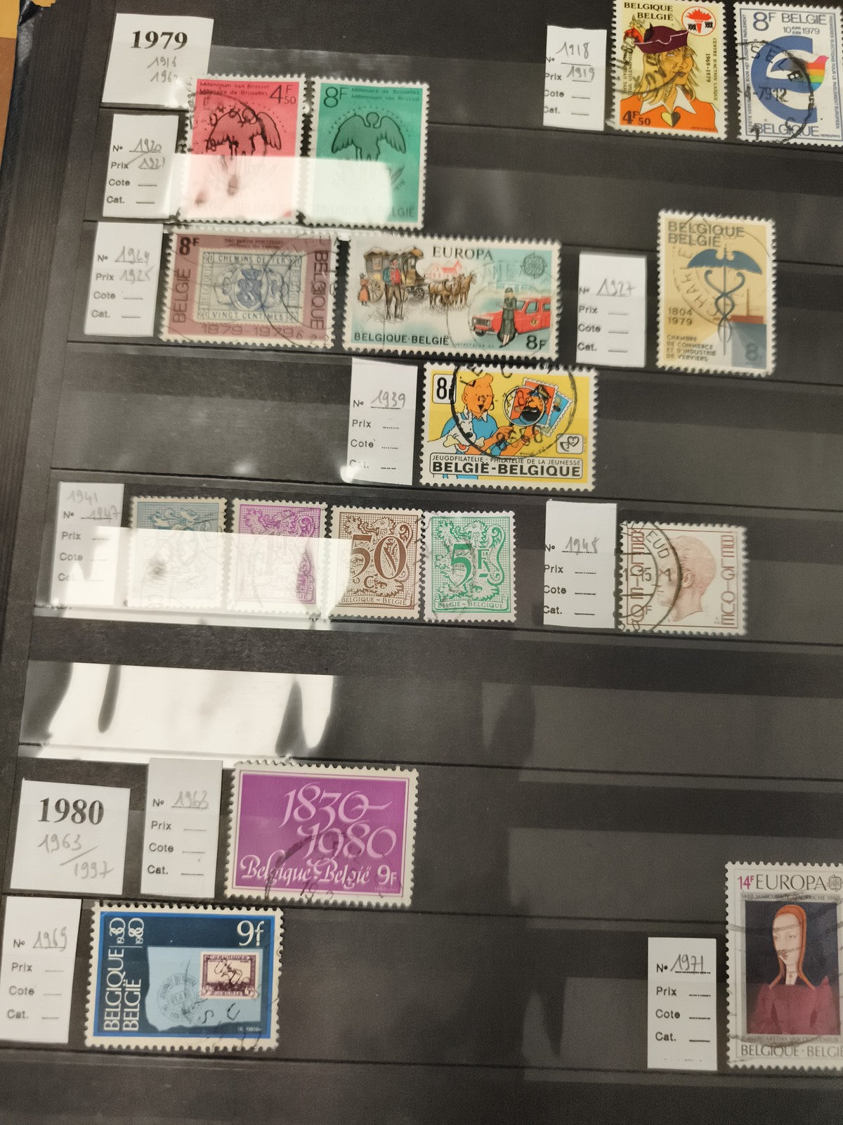 Timbres Belgique 1979-1980, lot thématique Europa, jeunesse, santé, 8f 9f