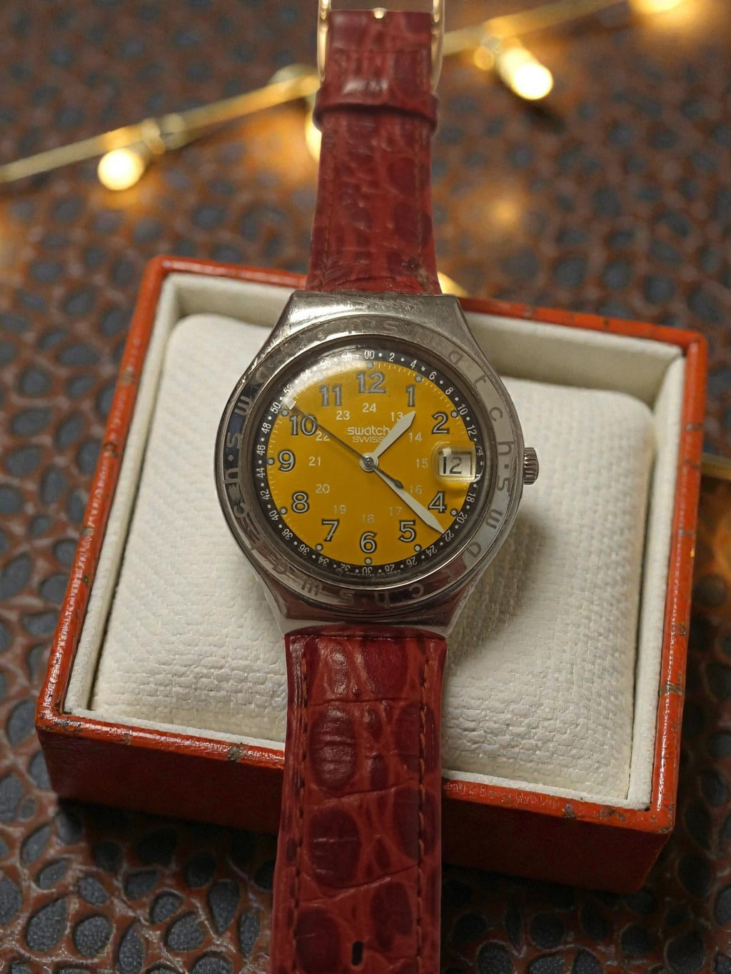 Montre Swatch Irony vintage cadran jaune rétro 1997 Swiss Made mixte