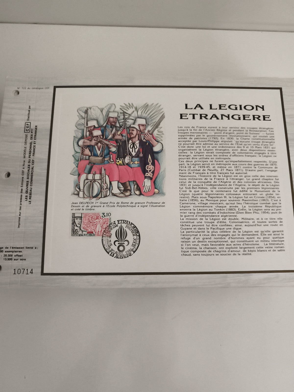 Feuillet philatélique CEF La Légion Étrangère illustration Delpech