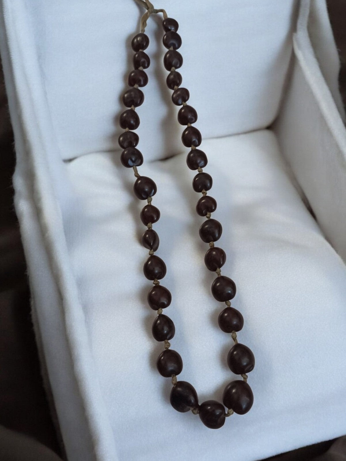 Collier ancien africain perles marron, bijou ethnique vintage rétro