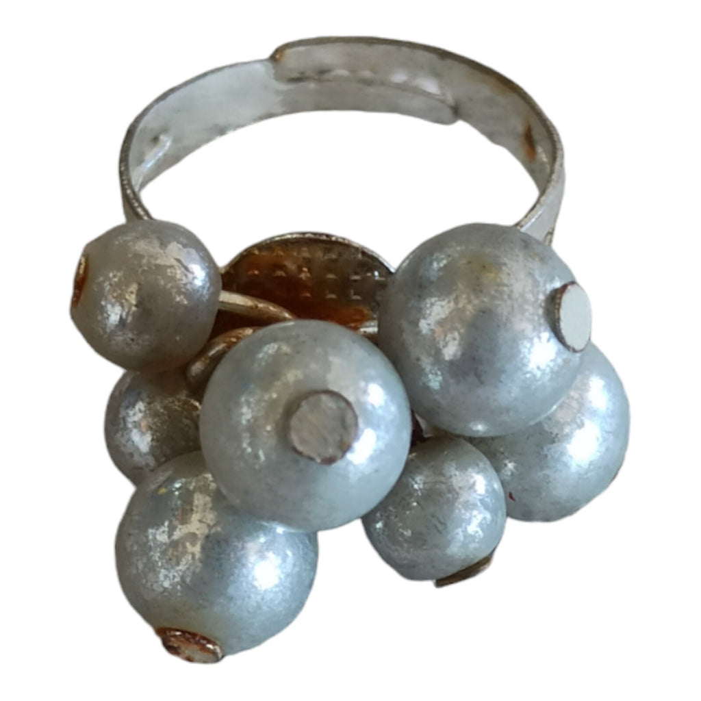 Bague vintage fantaisie argentée boules bombées taille 54 rétro