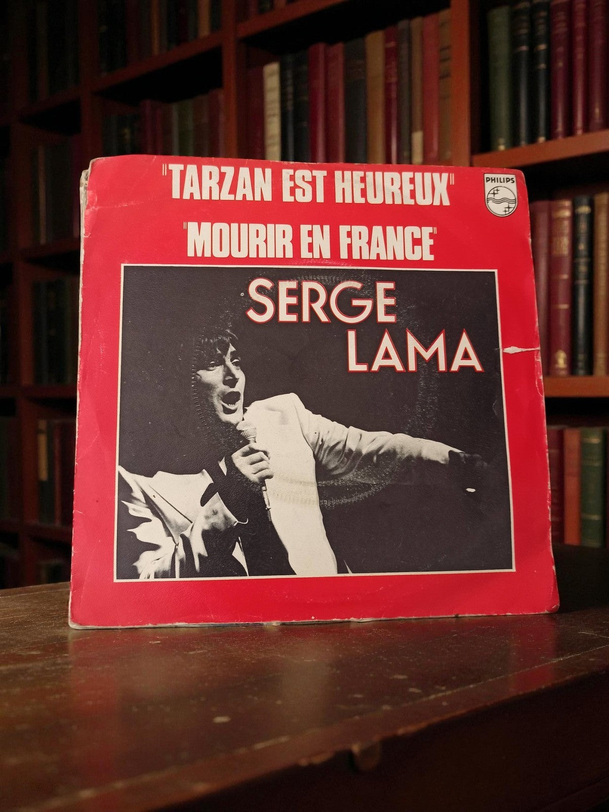 Vintage 45 tours Serge Lama Philips pochette rouge chanson française rétro